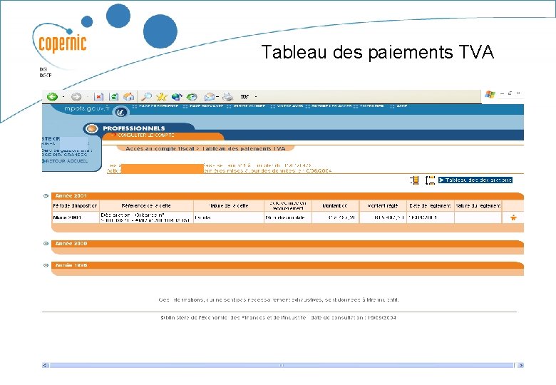 Tableau des paiements TVA 