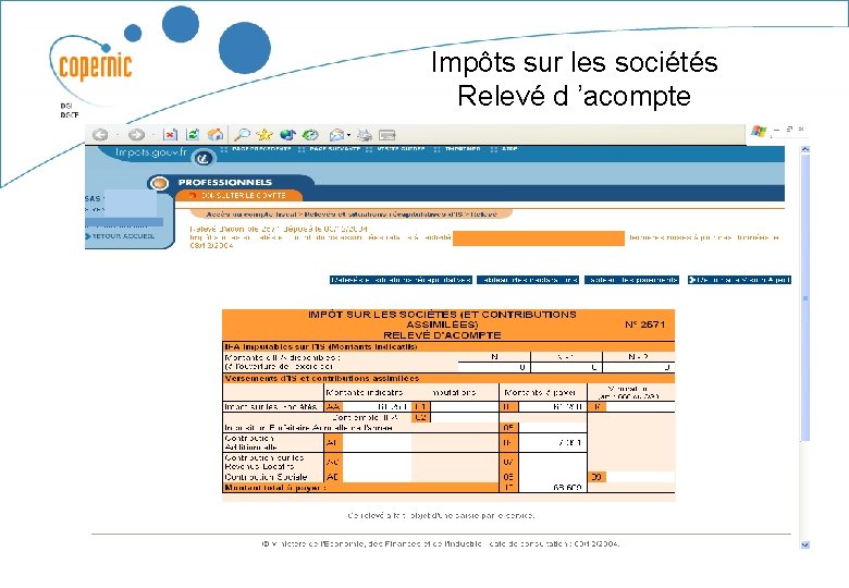 Impôts sur les sociétés Relevé d ’acompte 