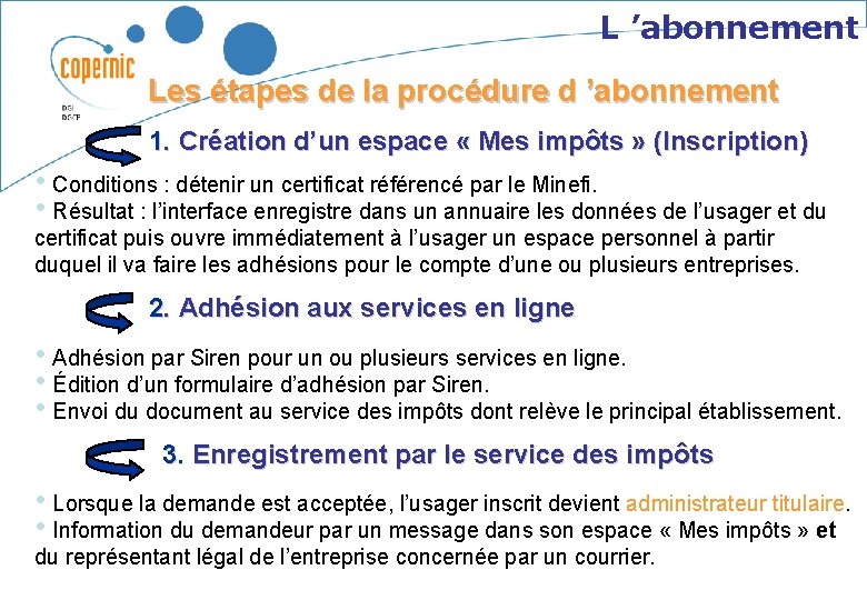 L ’abonnement Les étapes de la procédure d ’abonnement 1. Création d’un espace «