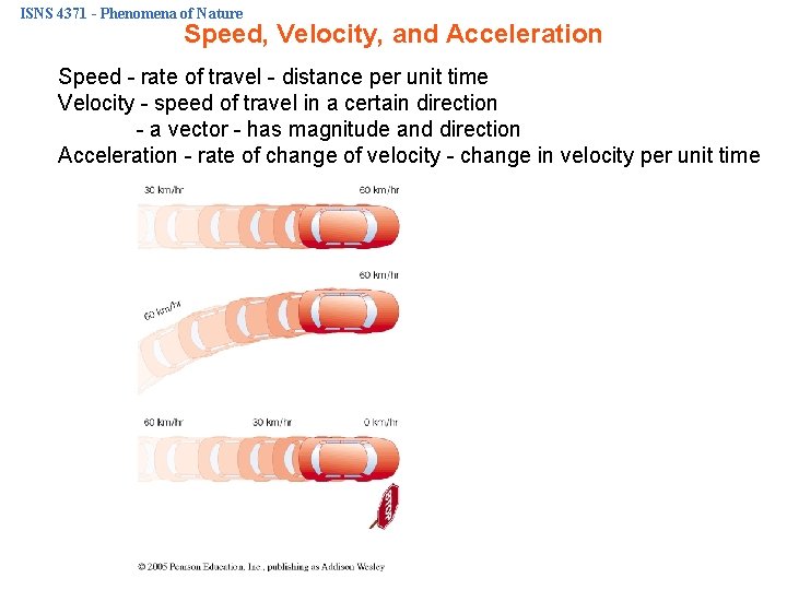 ISNS 4371 - Phenomena of Nature Speed, Velocity, and Acceleration Speed - rate of