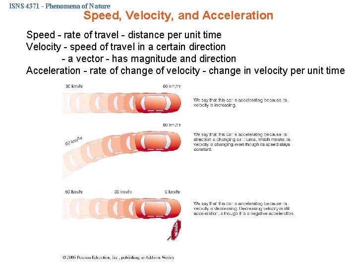 ISNS 4371 - Phenomena of Nature Speed, Velocity, and Acceleration Speed - rate of