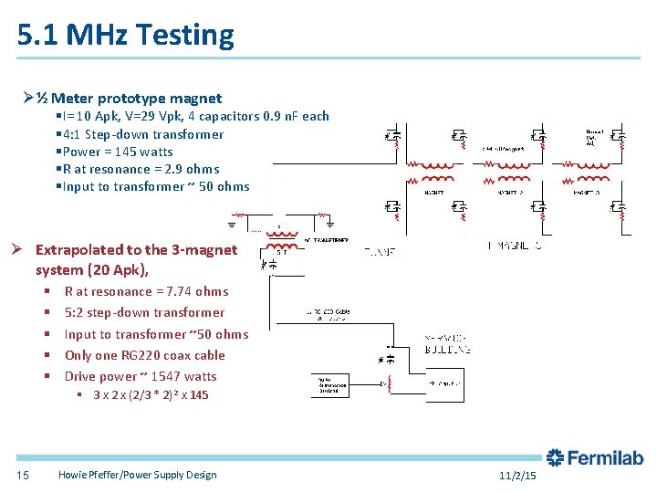 5. 1 MHz Testing Ø½ Meter prototype magnet §I= 10 Apk, V=29 Vpk, 4