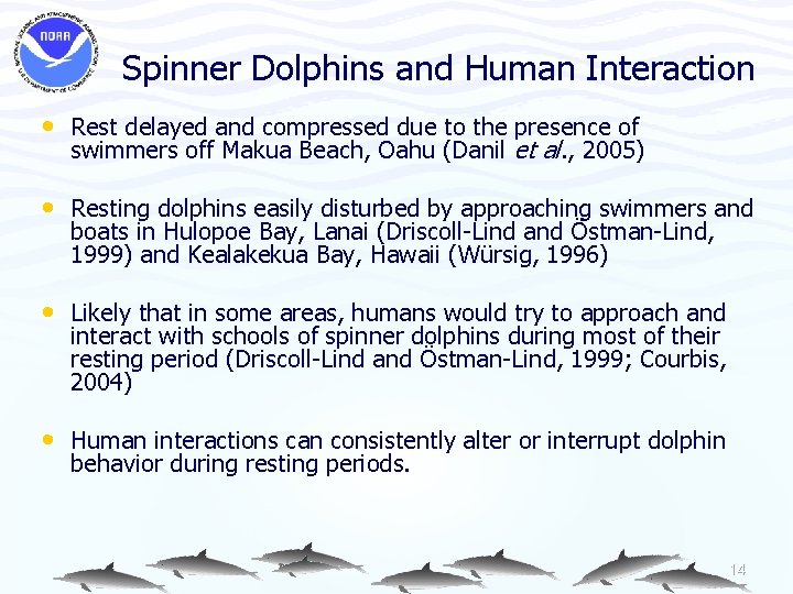 Spinner Dolphins and Human Interaction • Rest delayed and compressed due to the presence