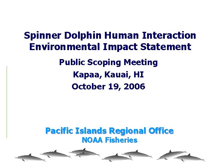 Spinner Dolphin Human Interaction Environmental Impact Statement Public Scoping Meeting Kapaa, Kauai, HI October
