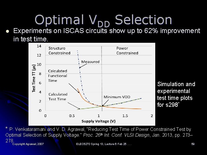 l Optimal VDD Selection Experiments on ISCAS circuits show up to 62% improvement in