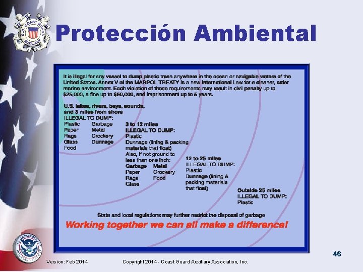 Protección Ambiental 46 Version: Feb 2014 Copyright 2014 - Coast Guard Auxiliary Association, Inc.