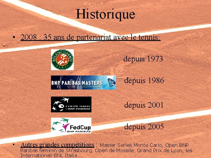 Historique • 2008 : 35 ans de partenariat avec le tennis: depuis 1973 depuis