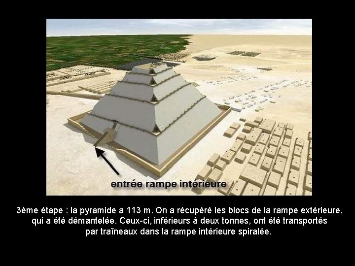 3ème étape : la pyramide a 113 m. On a récupéré les blocs de