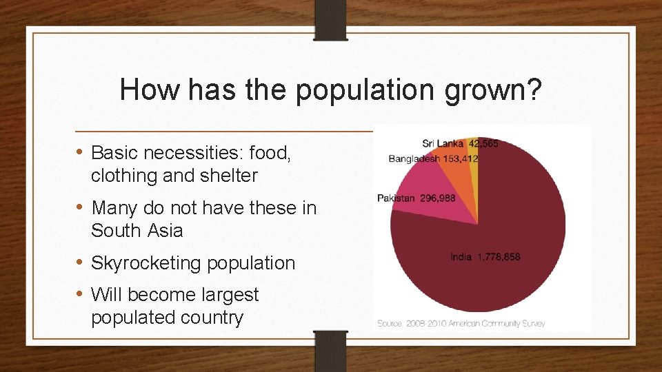 How has the population grown? • Basic necessities: food, clothing and shelter • Many