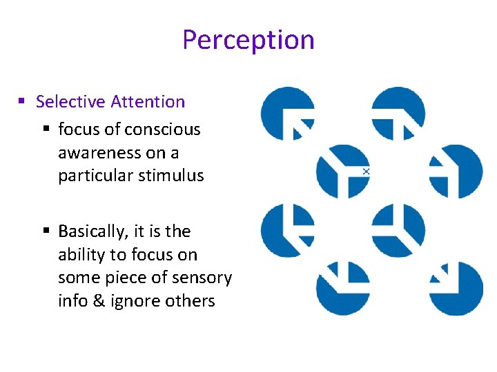 Perception § Selective Attention § focus of conscious awareness on a particular stimulus §