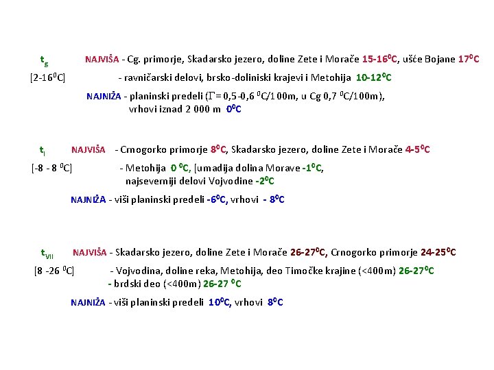 tg NAJVIŠA - Cg. primorje, Skadarsko jezero, doline Zete i Morače 15 -160 C,