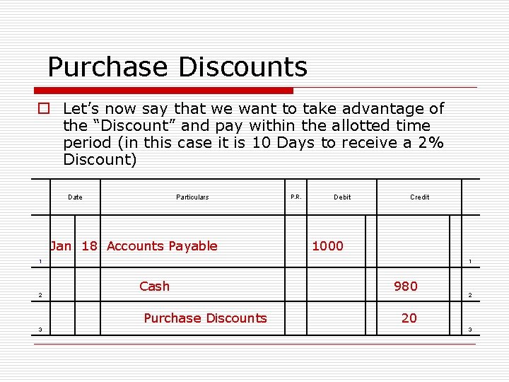Purchase Discounts o Let’s now say that we want to take advantage of the