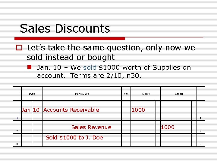 Sales Discounts o Let’s take the same question, only now we sold instead or