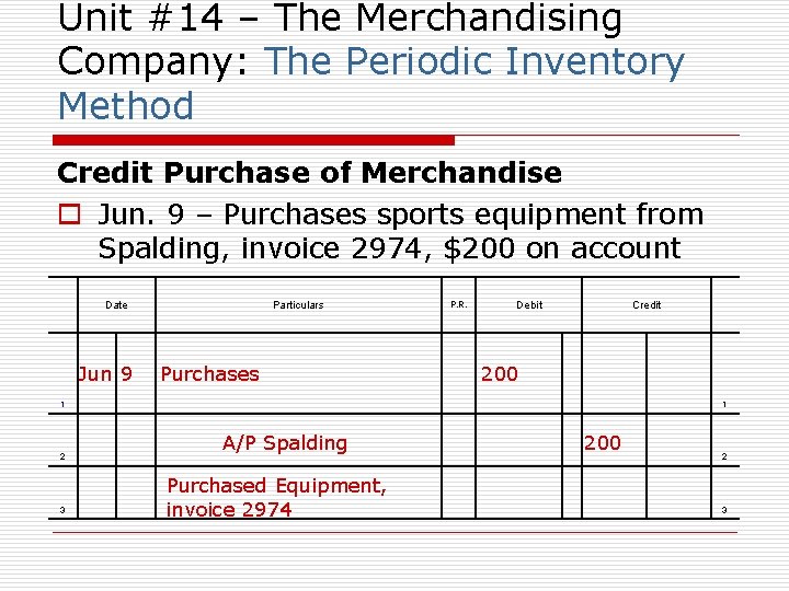Unit #14 – The Merchandising Company: The Periodic Inventory Method Credit Purchase of Merchandise