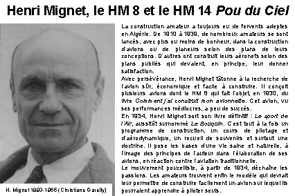 Henri Mignet, le HM 8 et le HM 14 Pou du Ciel H. Mignet