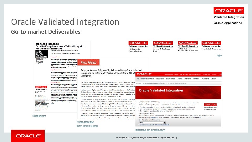 Oracle Validated Integration Go-to-market Deliverables Copyright © 2015, Oracle and/or its affiliates. All rights