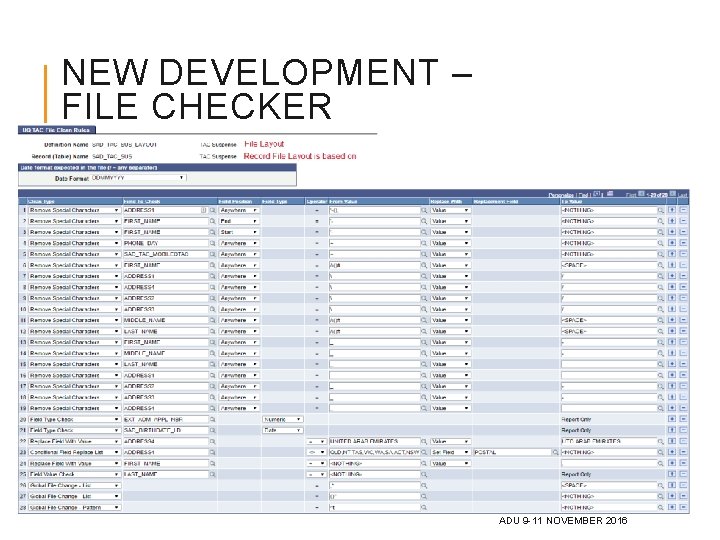 NEW DEVELOPMENT – FILE CHECKER ADU 9 -11 NOVEMBER 2016 