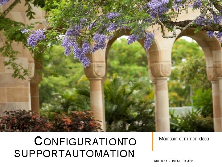 C ONFIGURATIONTO SUPPORT AUTOMATION: Maintain common data ADU 9 -11 NOVEMBER 2016 