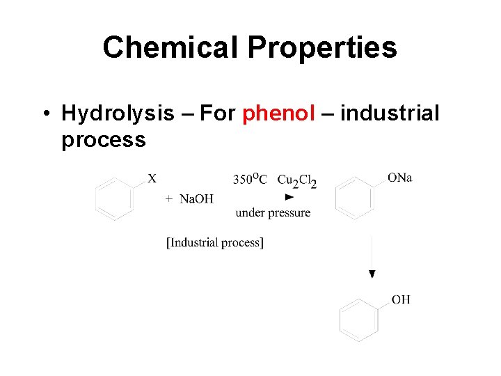 Chemical Properties • Hydrolysis – For phenol – industrial process 
