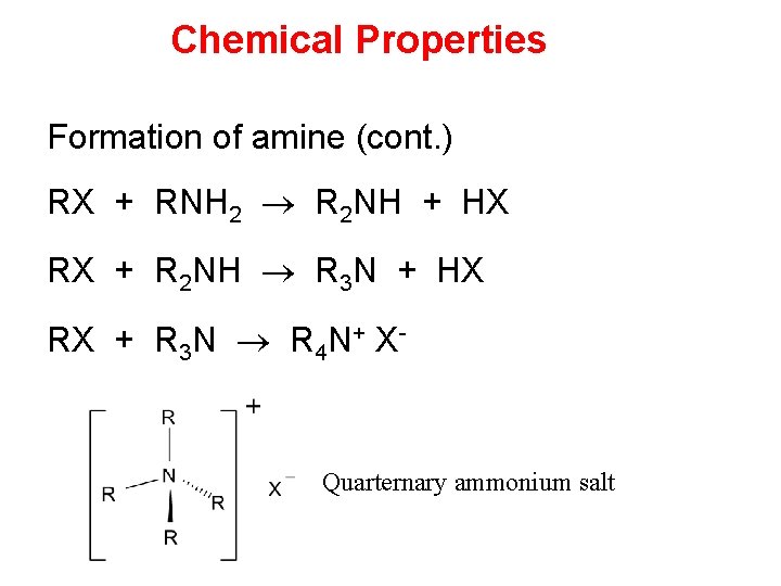 Chemical Properties Formation of amine (cont. ) RX + RNH 2 R 2 NH