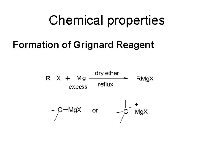 Chemical properties Formation of Grignard Reagent excess 