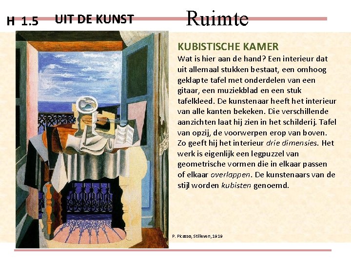 H 1. 5 UIT DE KUNST Ruimte KUBISTISCHE KAMER Wat is hier aan de