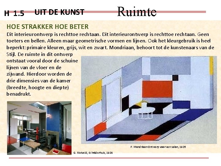 H 1. 5 UIT DE KUNST Ruimte HOE STRAKKER HOE BETER Dit interieurontwerp is