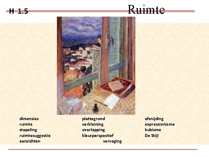 Ruimte H 1. 5 dimensies ruimte stapeling ruimtesuggestie aanzichten plattegrond verkleining overlapping kleurperspectief vervaging