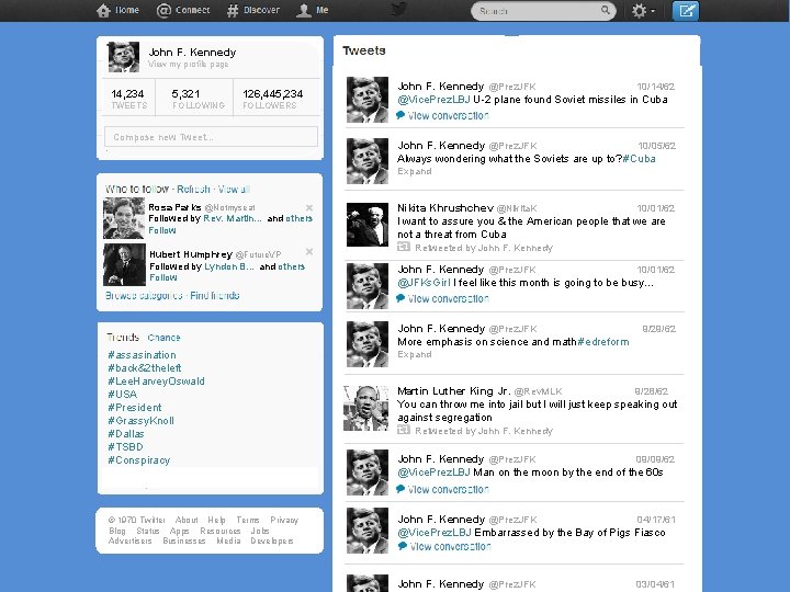 John F. Kennedy View my profile page 14, 234 5, 321 126, 445, 234