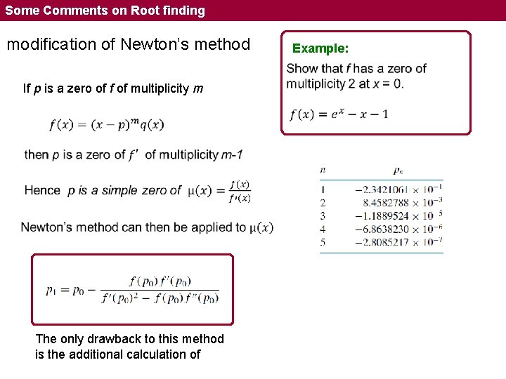 Some Comments on Root finding modification of Newton’s method If p is a zero