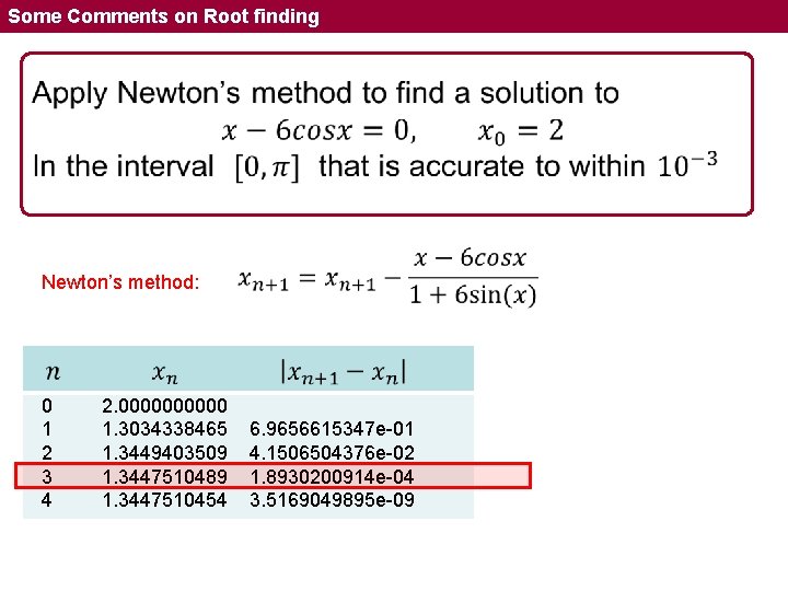 Some Comments on Root finding Newton’s method: 0 1 2 3 4 2. 00000