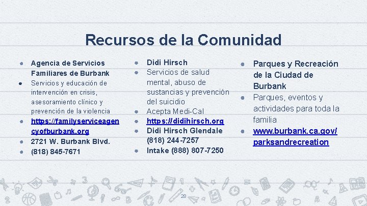 Recursos de la Comunidad ● Agencia de Servicios Familiares de Burbank ● Servicios y