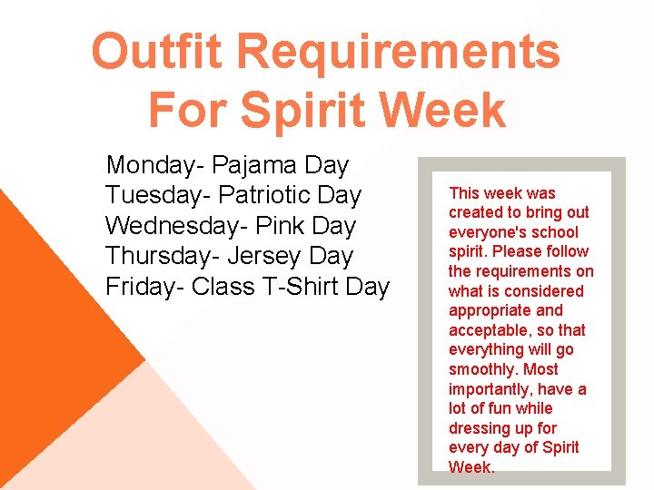 Outfit Requirements For Spirit Week Monday Pajama Day