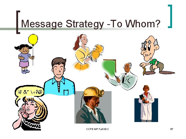 Message Strategy -To Whom? CCPE MP Fall 09 C 67 