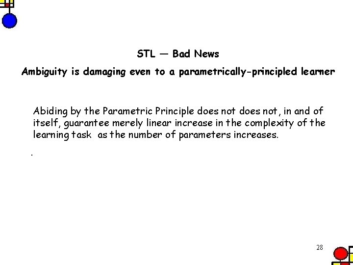 STL — Bad News Ambiguity is damaging even to a parametrically-principled learner Abiding by
