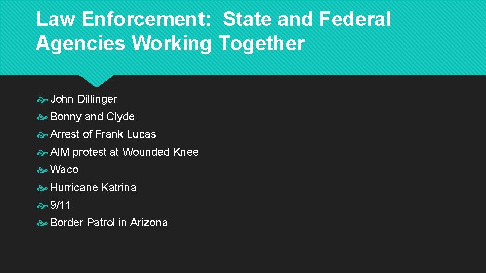 Law Enforcement: State and Federal Agencies Working Together John Dillinger Bonny and Clyde Arrest