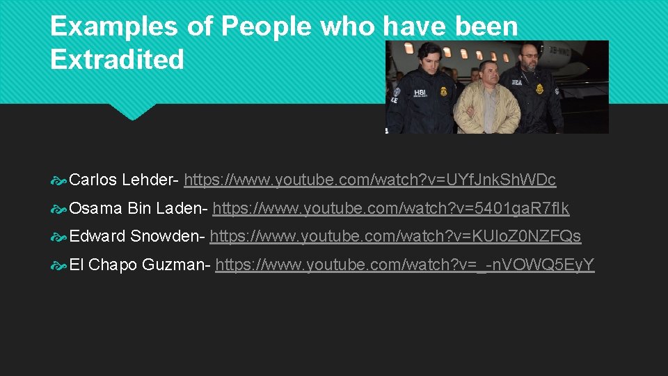 Examples of People who have been Extradited Carlos Lehder- https: //www. youtube. com/watch? v=UYf.