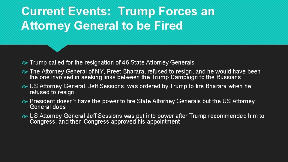 Current Events: Trump Forces an Attorney General to be Fired Trump called for the