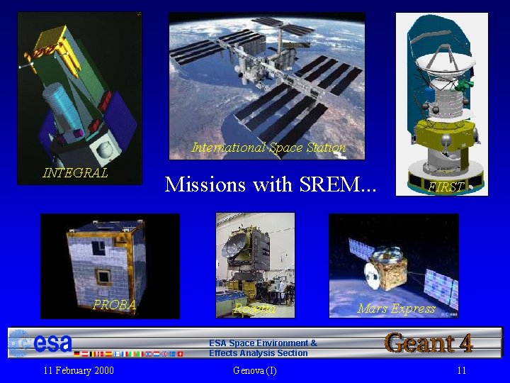 International Space Station INTEGRAL PROBA Missions with SREM. . . Rosetta FIRST Mars Express