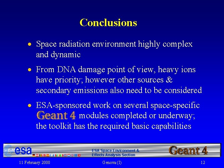 Conclusions · Space radiation environment highly complex and dynamic · From DNA damage point