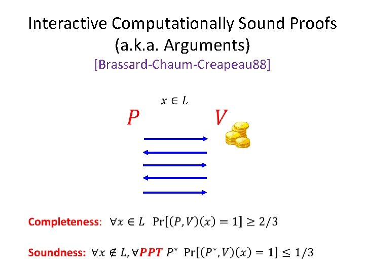 Interactive Computationally Sound Proofs (a. k. a. Arguments) [Brassard-Chaum-Creapeau 88] 