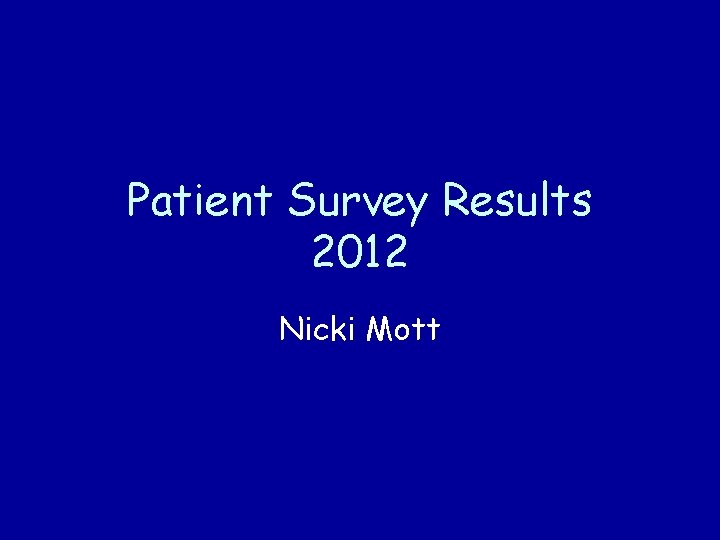Patient Survey Results 2012 Nicki Mott 