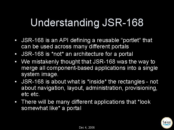 Understanding JSR-168 • JSR-168 is an API defining a reusable “portlet” that can be