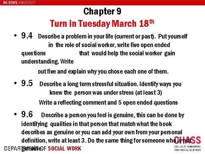 Chapter 9 Turn in Tuesday March 18 th • 9. 4 Describe a problem