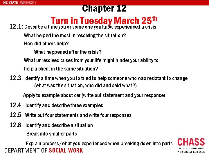 Chapter 12 th Turn in Tuesday March 25 12. 1: Describe a time you