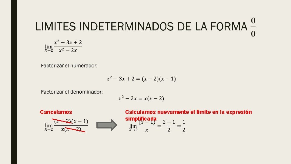 Cancelamos Calculamos nuevamente el limite en la expresión simplificada 