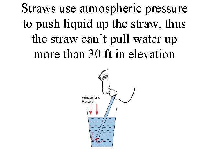 Straws use atmospheric pressure to push liquid up the straw, thus the straw can’t
