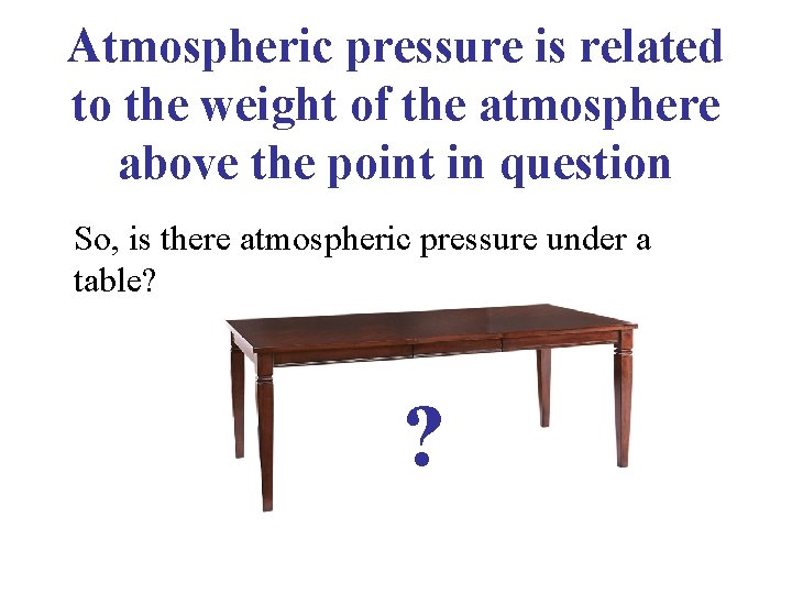 Atmospheric pressure is related to the weight of the atmosphere above the point in