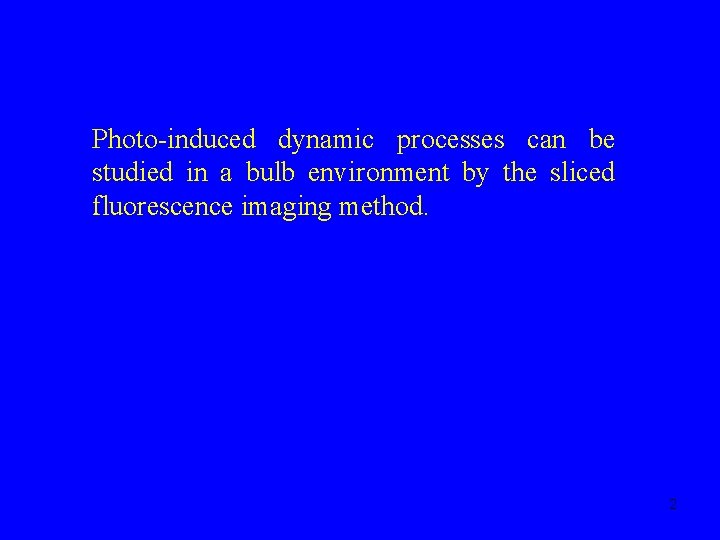 Photo-induced dynamic processes can be studied in a bulb environment by the sliced fluorescence