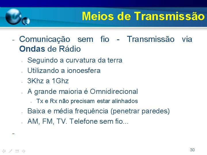 Meios de Transmissão - Comunicação sem fio - Transmissão via Ondas de Rádio -